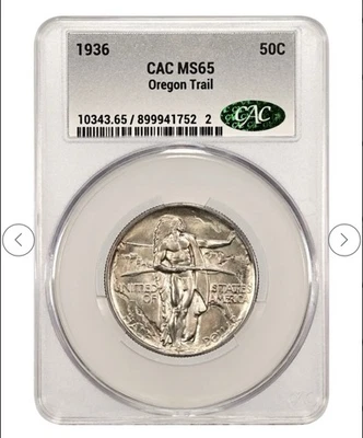 1936 CAC Graded Oregon Commemorative Half Dollar certified MS 65 By CACG! - Image 1 of 4