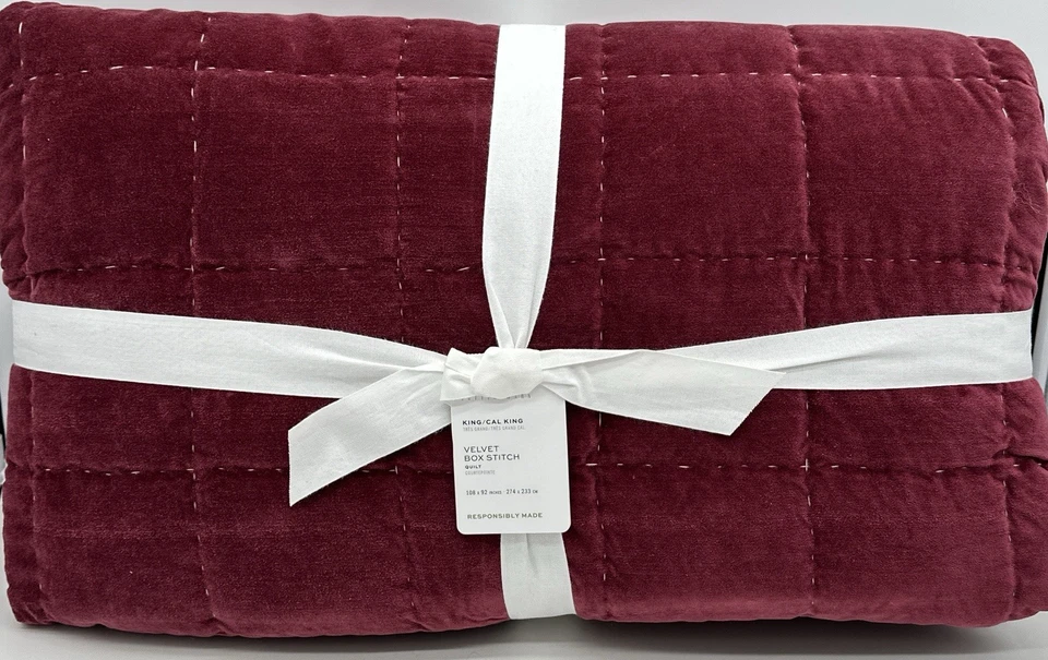 Pottery Barn ~ бархат ручной работы коробка стежок лоскутное одеяло ~ король ~ Мерло ~ новый - Изображение 1 из 1