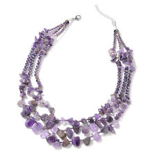 Amethyst Purple Glass Strand Statement Necklace for Women Gifts 18"