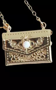 Gold Plated Floral Envelope Pendant Necklace with little Opal - Picture 1 of 4