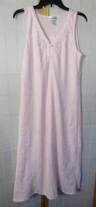 Vintage Miss Elaine Nightgown Polyester/Cotton Embroidered Pink Sleeveless M - Picture 1 of 5