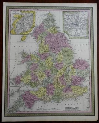 Inglaterra Gales Reino Unido Londres Liverpool Cardiff c. 1845 mapa Mitchell Foto 1 de 3