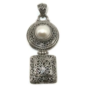 Sarda Artisan of Bali Mabe Pearl 925 Sterling Silver Pendant, 1 1/8" x 2 7/8" - Picture 1 of 3
