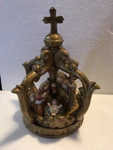 Keramik Krippe Heilige Familie Teelicht Kerzenhalter 10 Zoll hoch x 6 Zoll Durchmesser - Bild 1 von 11