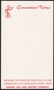 Vintage note sheet KANSAS GAS AND ELECTRIC COMPANY picturing Reddi Kilowatt nrmt - Picture 1 of 2