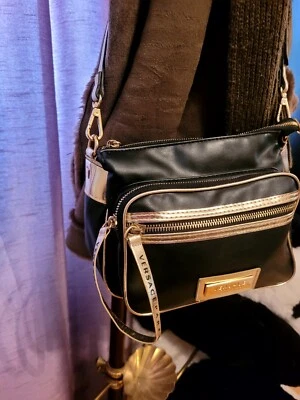 Versace Parfumes Black Gold Detachable Crossbody Zip Bag - Image 1 of 4