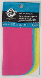 LOOPS & THREADS 5" x 5" Twill Iron-On Patches - ASSTD COLORS NEON - 4 Pcs - Picture 1 of 5