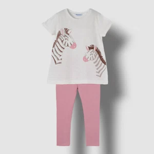 $63 Mayoral Kids Girl's White Blush Zebra T-Shirt & Pants Set Size 6/116 - Picture 1 of 4