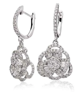 Pendientes de gota de flores de diamante 1,20 quilates F VS corte brillante en oro blanco de 18 quilates - Imagen 1 de 1