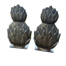 Vintage  brass Color Metal pineapple bookends MCM Waccamaw Pottery 6.5”