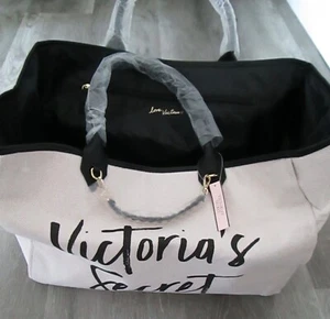 ¡NUEVO CON ETIQUETAS! BOLSA VICTORIAS SECRET DE LONA COMPRADOR/BOLSO/GIMNASIO/PLAYA CON CADENA $78 PLIEGUES PLANO - Imagen 1 de 13