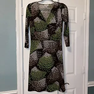 Ann Taylor Loft Brown Green White Abstract Faux Wrap Dress Size 6 - Picture 1 of 6