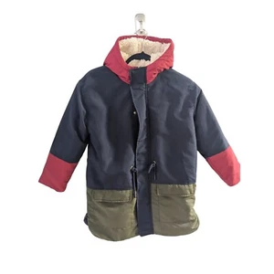 Maison Me Youth Size 10 Colorblock Hooded Coat Jacket Navy Red Green Pockets - Picture 1 of 15