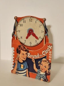 1952 ROUND THE CLOCK Book Teaches Time & Hands Move Cute Illustrations - Picture 1 of 5