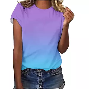 Summer Saving Clearance 2024! Tops for Women Trendy Blue Comfortable Casual Cre - Picture 1 of 11