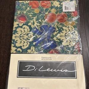 Di Lewis 60”x84” Oblong Noelle Green Festive Table Cloth 100% Cotton - Picture 1 of 6