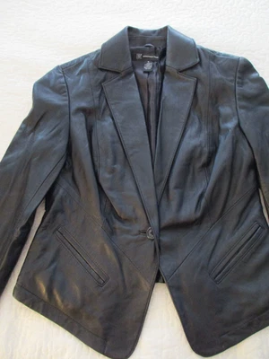 INC International Concepts Black Leather Jacket Size Small Lined Button Up - Image 1 of 4