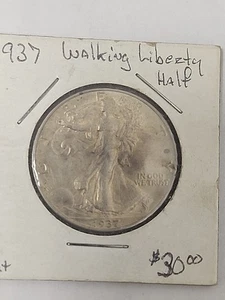 1937 P AU WALKING LIBERTY HALF DOLLAR - Picture 1 of 3