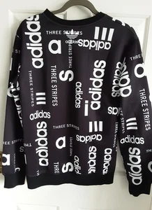 ADIDAS THREE STRIPES SWEATSHIRT TOP - BLACK/ WHITE - SIZE XL (12-14) - Picture 1 of 7