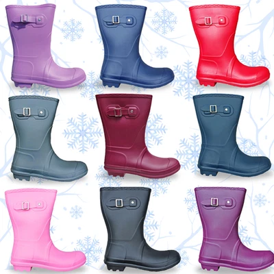 Womens Short Winter Wellies Pull On Snow Festival Rain Low Calf Wide Wellingtons - Image 1 of 2