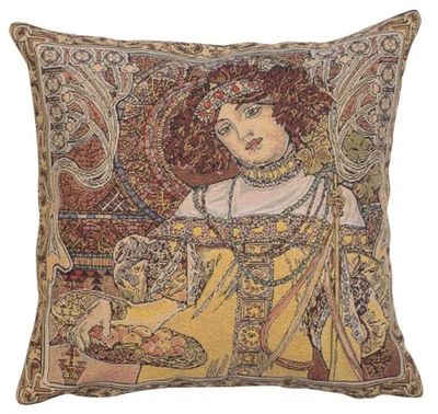 Alphonse Mucha Autumn European Cushion Cover Belgian Home Decor Pillow 18x18 in - Image 1 of 4