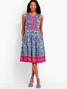 Vestido midi floral acampanado y calce cachemir rosa y azul Talbots para mujer 4 pequeñas manchas - Imagen 1 de 13