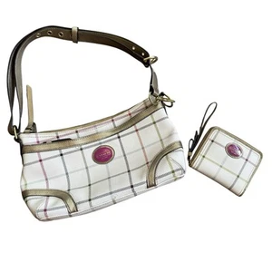 Coach Shoulder Bag and Matching Square Wallet Peyton Tattersall F20102 - Picture 1 of 10