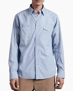Rag & Bone Mens Engineered Workwear Button Down Shirt Blue Striped Gusset Sz L - Picture 1 of 10