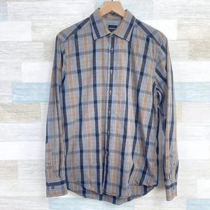 Jos A Bank Travelers Poplin Shirt Brown Gray Plaid Career Cotton Mens Medium - Picture 1 of 5
