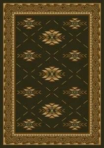 Milliken Green Southwestern Diamonds Jagged Edges Area Rug Bordered Shiba Olive - Picture 1 of 9