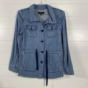 Talbots Jacket Womens XS Utility Drawstring Lightweight Linen Blend Chambray - Picture 1 of 13