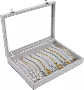 Jewelry Tray Necklace Organizer Box with Clear Lid Velvet for Storage Display - Picture 1 of 12