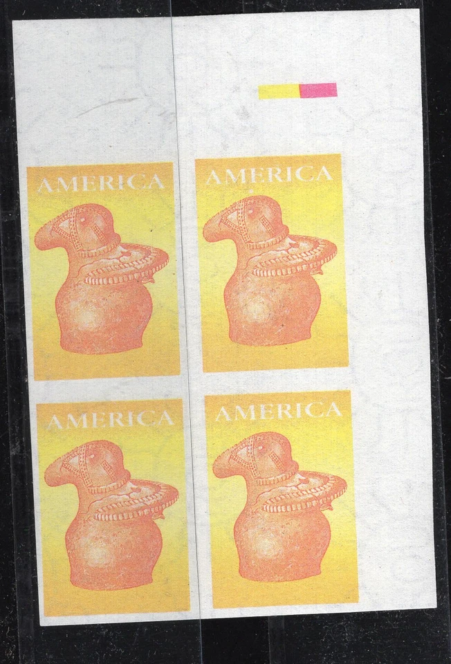 URUGUAY, UPAEP 1989, PRUEBA, BLOQUE DE 4, IMPERFECTO, FALTA COLOR AZUL, MNH Foto 1 de 1