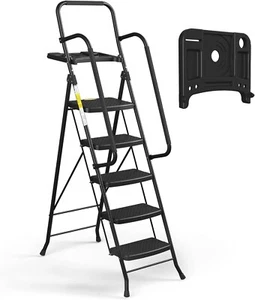 HBTower 5 Step Ladder with Handrails, Folding Step Stool with Wide Anti-Slip Ped - Picture 1 of 6