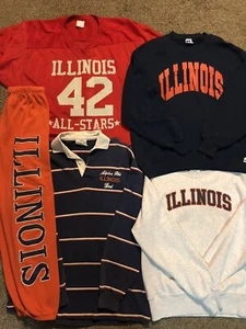 Vintage Illinois Illini Lot Sweatshirt Jogging Pants Champion Jersey Russell - Picture 1 of 11