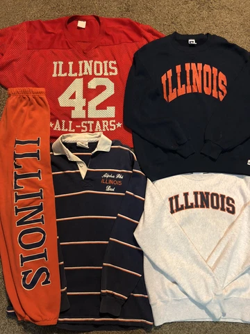 Vintage Illinois Illini Lot Sweatshirt Jogging Pants Champion Jersey Russell Cover