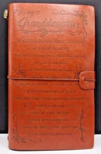 NIP To My Granddaughter Leather Notebook With String Bookmark - Picture 1 of 1