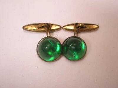 Domed Green Cabochon Quality Vintage SMALL Chain Link Cuff Links simple d59 Foto 1 de 4