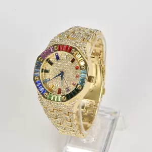 Elegante reloj pulsera analógico de cuarzo de acero inoxidable con estrás para mujeres y hombres - Imagen 1 de 6