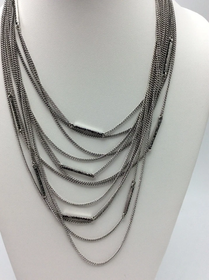 Luck Brand серебристого тона Pave бар драпированный мульти цепочка ожерелье $55 LK14a - Изображение 1 из 1