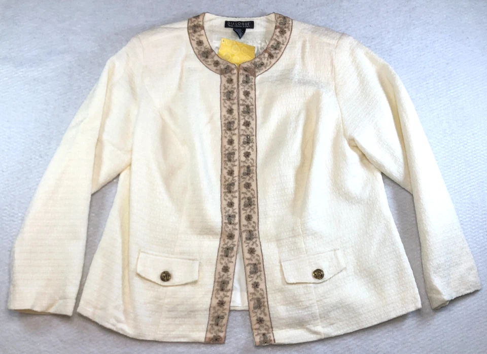 Dialogue женщин Blazer размер 18 Вт слоновой кости вышитый бисером наплечные подушечки с подкладкой новый с Ярлыками - Изображение 1 из 4