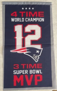 New England Patriots 4 TIME WORLD CHAMPION #12 Banner. 3 Time Super Bowl MVP - Picture 1 of 1