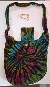 Handmade Tie-Dye Rainbow Zipped Shoulder Bag with bracelet - Picture 1 of 13