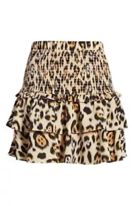 English Factory Sz S Smocked Cheetah Skirt ~ Tiered, Ruffle, No-Iron Mini Skirt - Picture 1 of 2