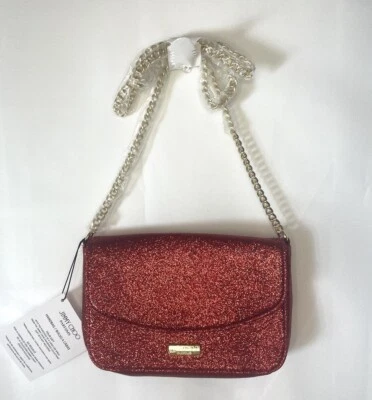 Nuevo con etiquetas Bolso sin asas Jimmy Choo Perfumes Rojo Brillo Cadena Dorada Noche Formal Foto 1 de 4