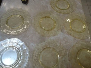 Set of 7 Yellow LAC2 - 8 1/2" Luncheon Plates by Lancaster Glass - Picture 1 of 3