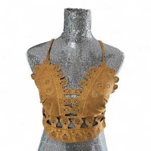 Boho Western Faux Suede Embroidered Strappy Festival Cropped Top Bralette Small - Picture 1 of 6