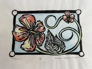 Signed Silverstein Original Miniature Painting Floral Hibiscus 6x9 Luau Hawaii - Picture 1 of 5