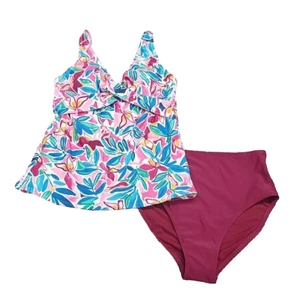 Kathy Ireland Womens 2 Piece Swimsuit Printed Tankini Top w Briefs Medium Size - Picture 1 of 9