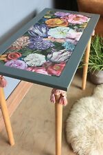 upcycled boho hippy coffee table floral vintage with tassels,travel card table